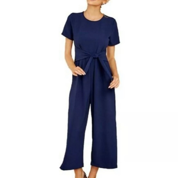 Qearal Pants - Qearal Chiffon Short Sleeve Tie Waist Jumpsuit NWT